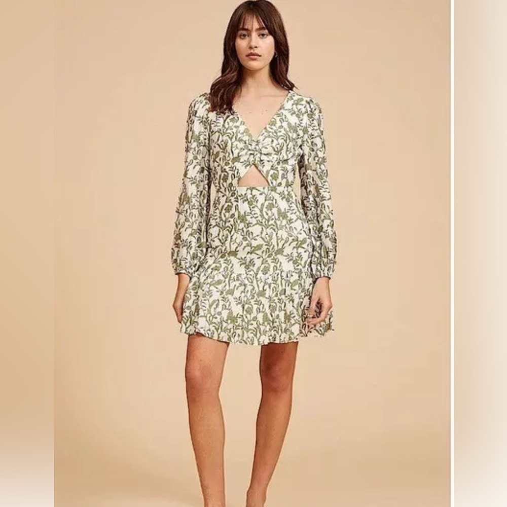 Lucy Paris Gala Green Floral Cutout Boho Pleasant Ruffles Dress